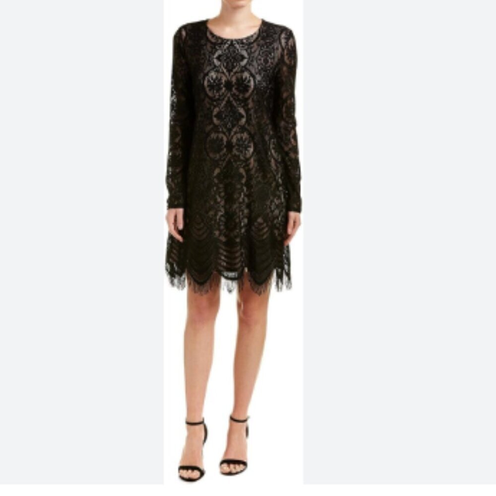 BCBGMaxAzria Marae Black Lace Long Sleeve Dress - XS - Tunic Style
